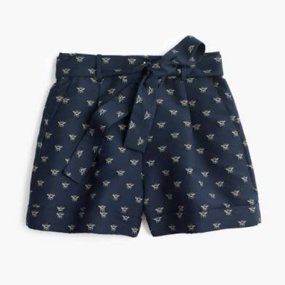 J. Crew High Waisted Navy Short Bee Embroidery Tie Belt Size 00
